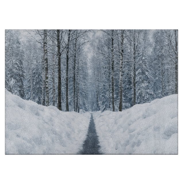 Misty Winter Forest Path Winter Landscape Cutting Board (Front)