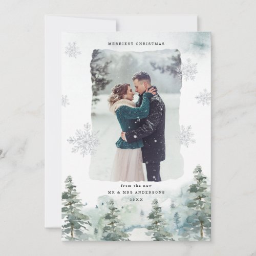 Misty Winter Newly Married First Christmas Photo Holiday Card