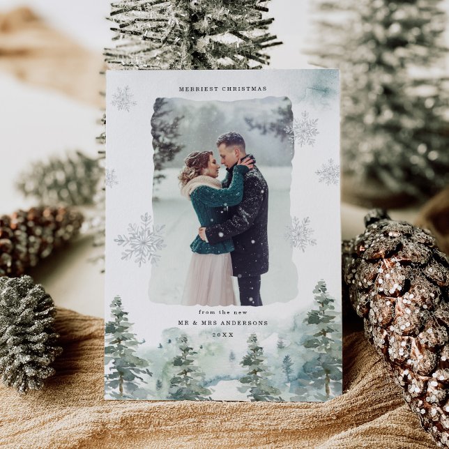 Misty Winter Newly Married First Christmas Photo Holiday Card (Creator Uploaded)
