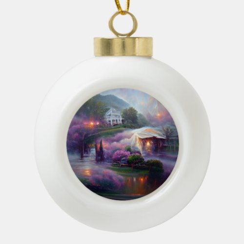 Misty Wisteria House on the Hill  Ceramic Ball Christmas Ornament