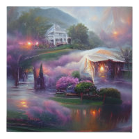 Misty Wisteria House on the Hill   Faux Canvas Print