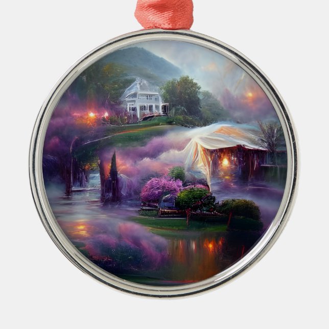 Misty Wisteria House on the Hill Metal Ornament (Front)