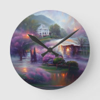 Misty Wisteria House on the Hill  Round Clock
