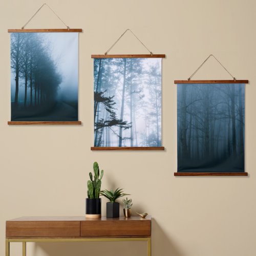 Misty Woods 3 Images Wood Topped Hanging Tapestry