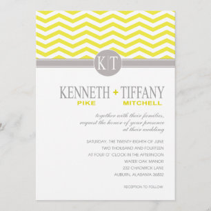 Mitchell Chevron Monogram yellow Wedding Invitation
