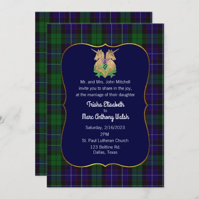 Mitchell Clan Scottish Symbols Wedding Invitation (Front/Back)