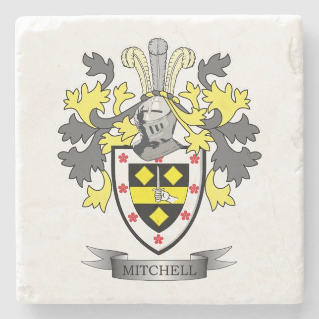 Mitchell Family Crest Coat of Arms Stone Coaster (Front)