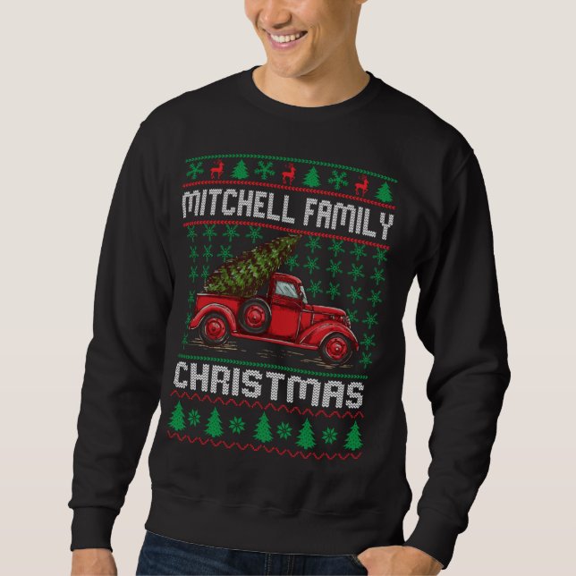 Mitchell Family Ugly Christmas Sweater Red Truck F (Front)