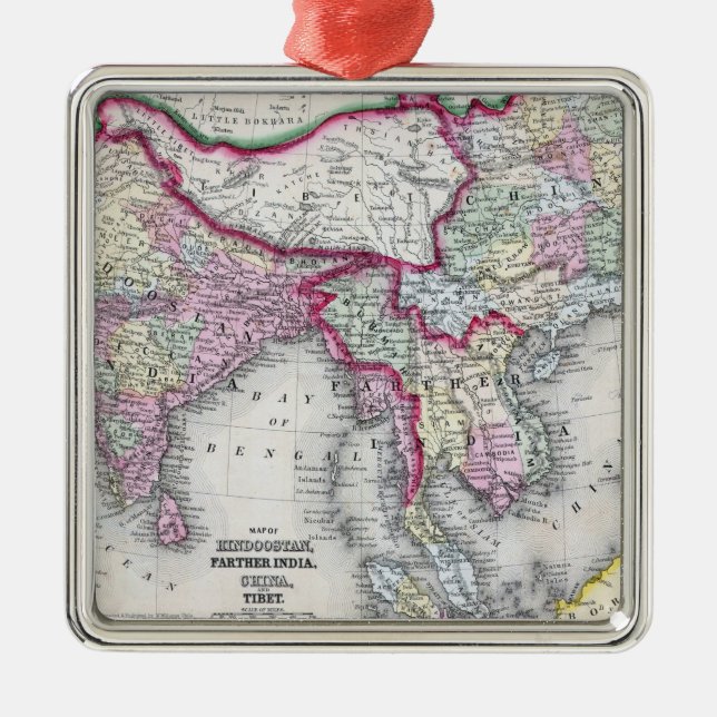 Mitchell Map | India, Tibet, China & SE Asia Metal Ornament (Front)