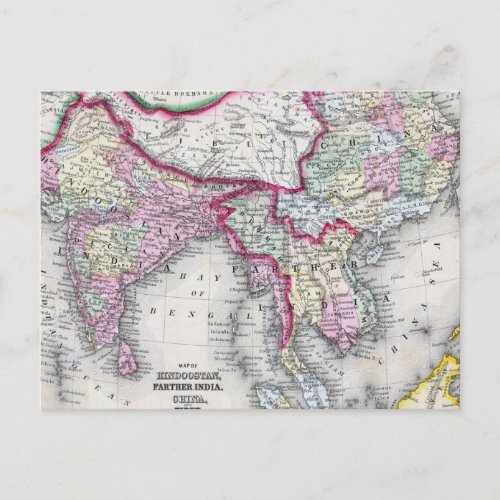 Mitchell Map  India Tibet China  SE Asia Postcard