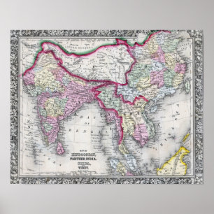 Mitchell Map India, Tibet, China & SE Asia Poster