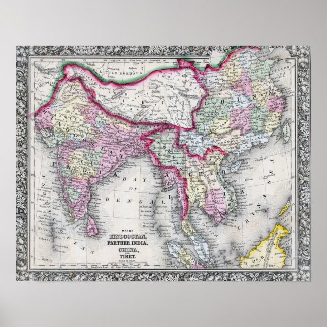 Mitchell Map | India, Tibet, China & SE Asia Poster (Front)