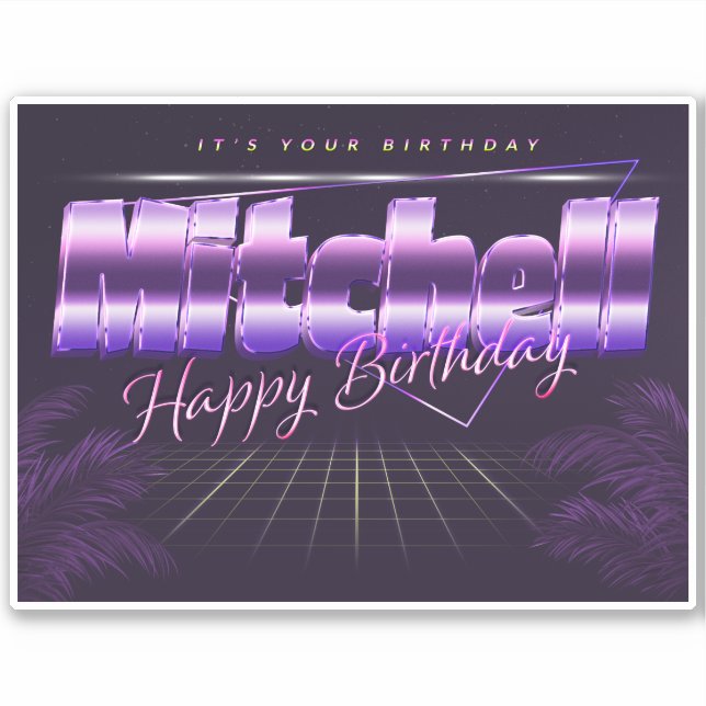 Mitchell Name First Name retro Sticker Birthday (Front)