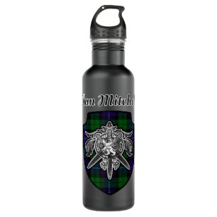 Mitchell Scottish Clan Tartan Lion Sword Crest.png Stainless Steel Water Bottle