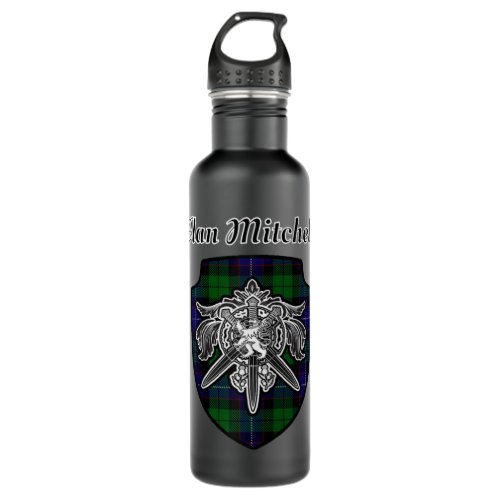 Mitchell Scottish Clan Tartan Lion Sword Crestpng Stainless Steel Water Bottle