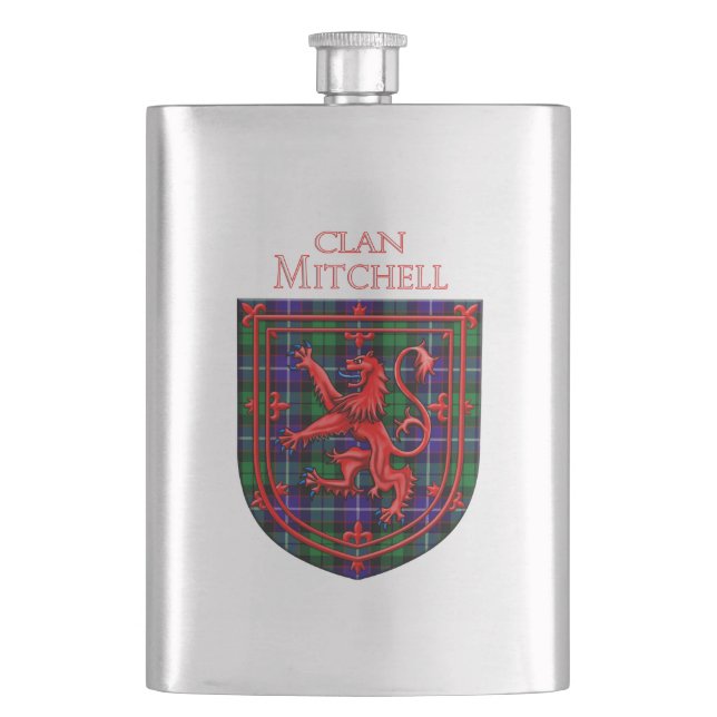 Mitchell Tartan Scottish Plaid Lion Rampant Flask (Front)
