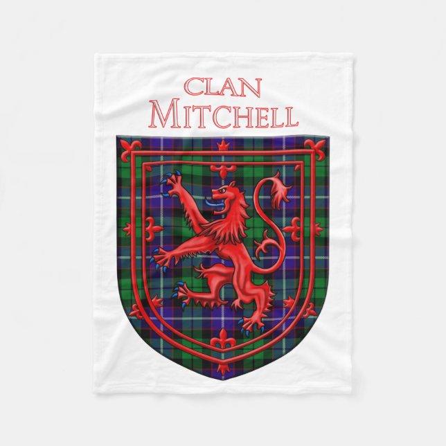 Mitchell Tartan Scottish Plaid Lion Rampant Fleece Blanket (Front)