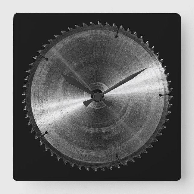 Miter Saw Blade-BW Square Wall Clock (Front)