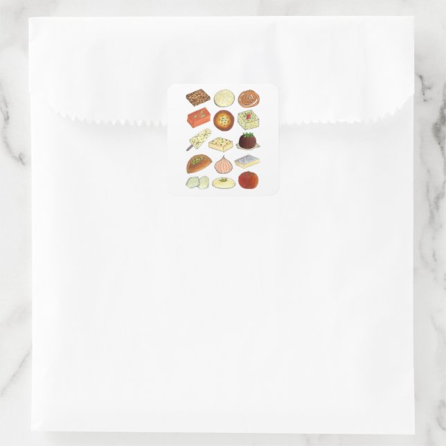 Mithai Indian Sweets Confectionery Desserts India Square Sticker (Bag)