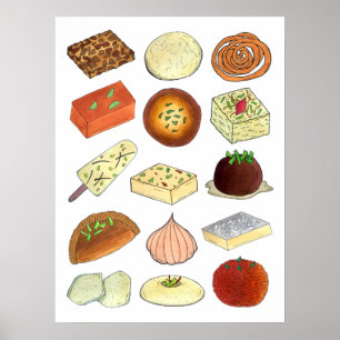 Mithai Indian Sweets Confectionery Illustration Poster