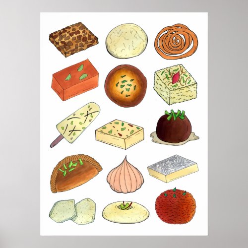 Mithai Indian Sweets Confectionery Illustration Poster