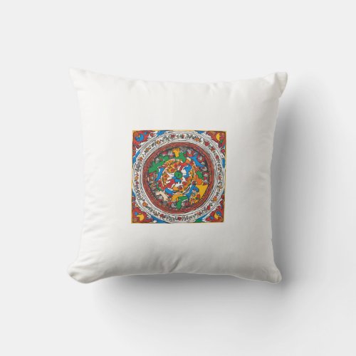 Mithila art of human life cycle Throw Pillows