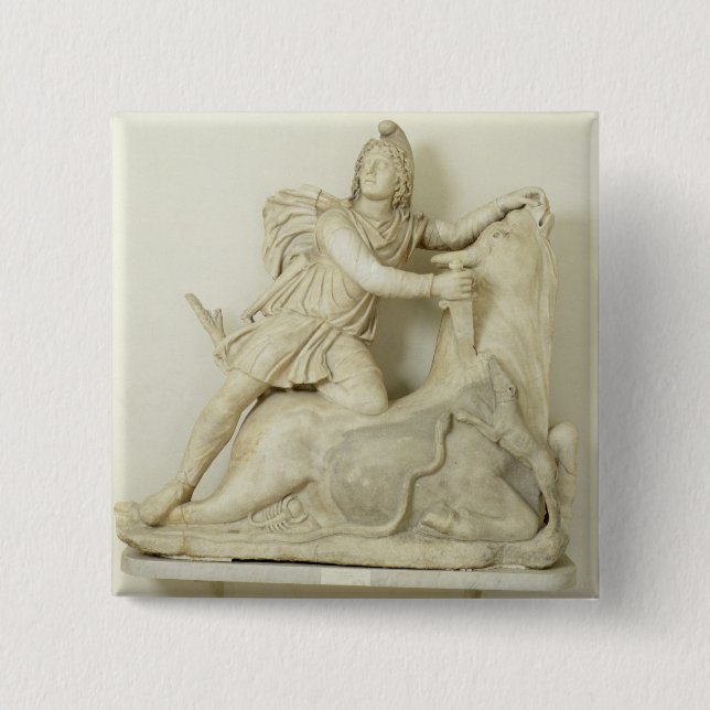 Mithras Sacrificing the Bull, Marble relief, Roman Button (Front)