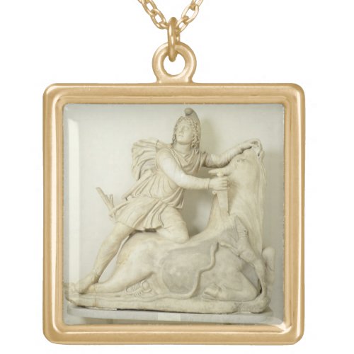 Mithras Sacrificing the Bull Marble relief Roman Gold Plated Necklace