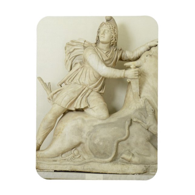 Mithras Sacrificing the Bull, Marble relief, Roman Magnet (Vertical)