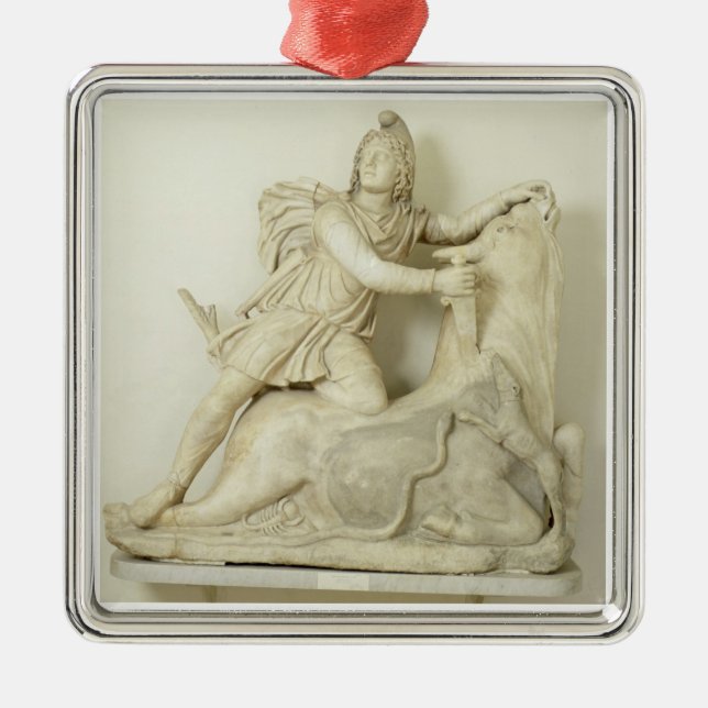 Mithras Sacrificing the Bull, Marble relief, Roman Metal Ornament (Front)