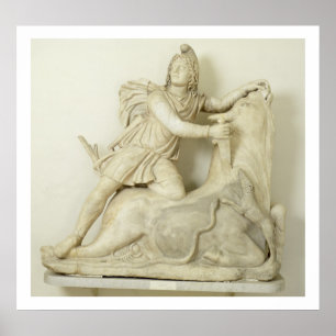 Mithras Sacrificing the Bull, Marble relief, Roman Poster