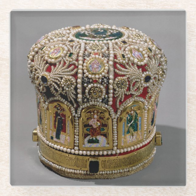 Mitre crown set with pearls and precious glass coaster (Front)