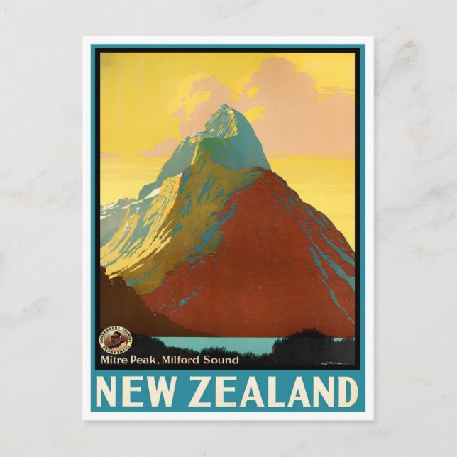 Mitre Peak New Zealand vintage travel Postcard (Front)