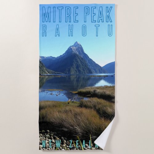 MITRE PEAK SOUTH ISLAND NEW ZEALAND BEACH TOWEL