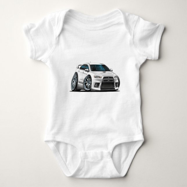 Mitsubishi Evo White Car Baby Bodysuit (Front)