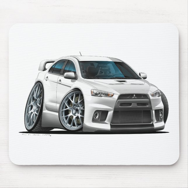 Mitsubishi Evo White Car Mouse Pad (Front)