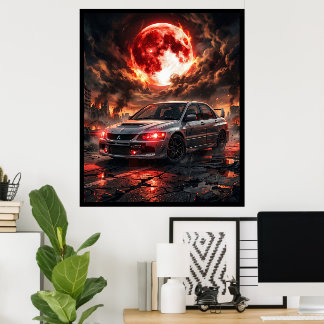 Mitsubishi Lancer Evo 9 Under The Crimson Moon Poster