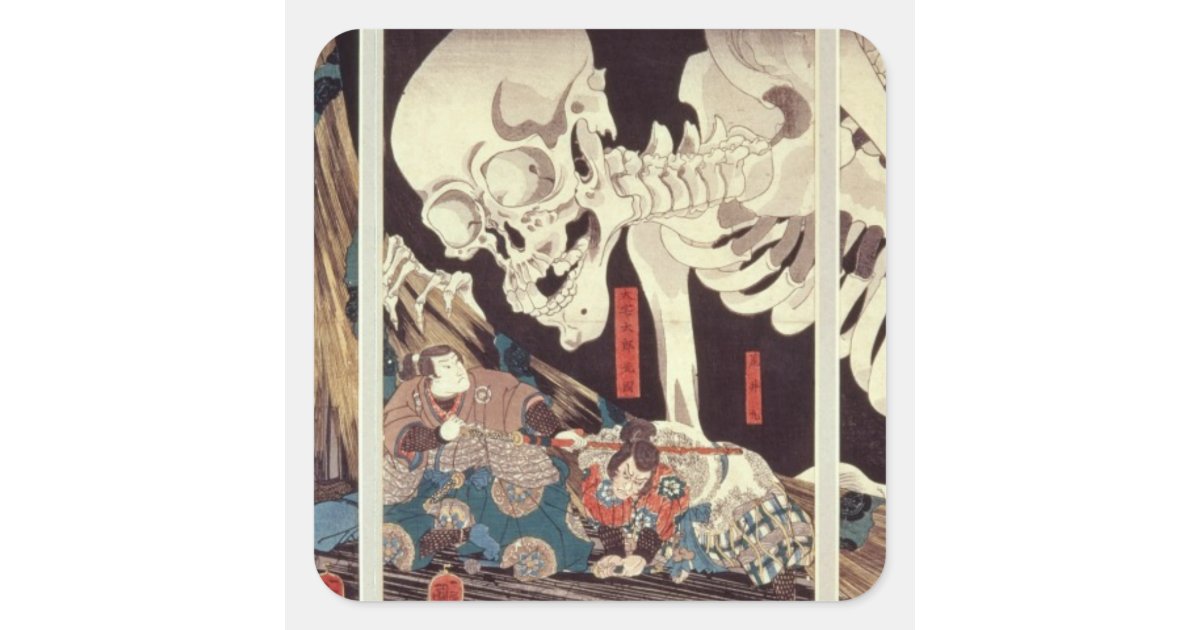Mitsukini Defying the Skeleton Spectre, c.1845 Square Sticker | Zazzle