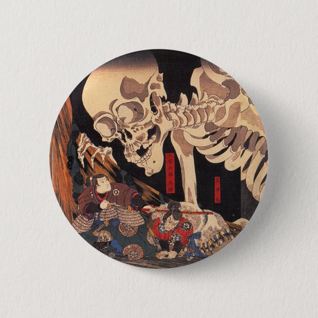 Mitsukuni Defying the Skeleton Specter Button (Front)