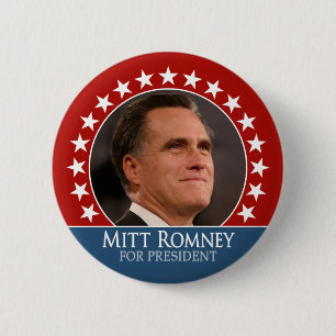Mitt Romney 2012 - photo pinback with stars - red Button