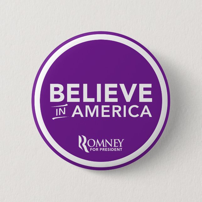 Mitt Romney Believe In America 2012 (Purple) Button (Front)