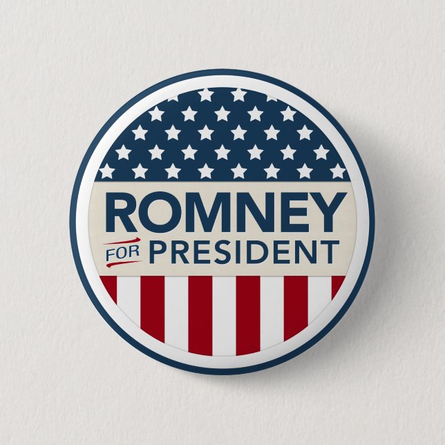 Mitt Romney For President 2012 (Flag Style) Pinback Button (Front)