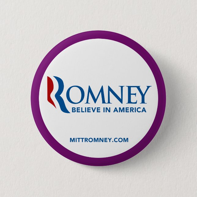 Mitt Romney Logo Believe In America Purple Border Button (Front)
