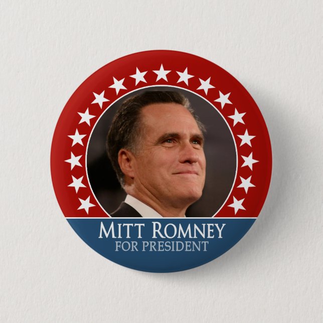 Mitt Romney - photo pinback with stars - red Button (Front)
