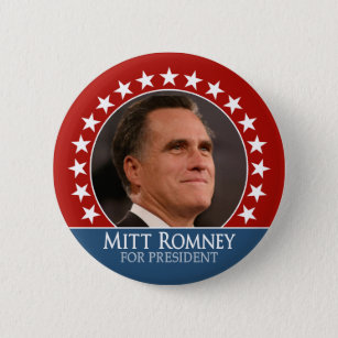 Mitt Romney - photo pinback with stars - red Button