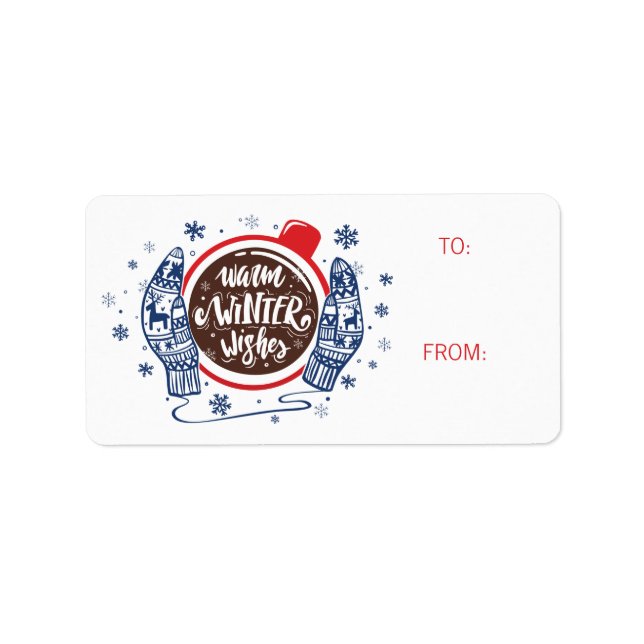 Mittens And Cocoa Warm Winter Wishes Holiday Label (Front)
