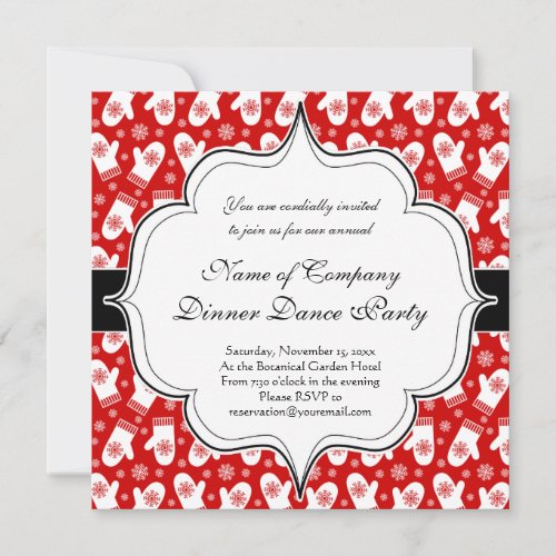 Mittens and Snowflakes Retro Christmas Ski Chalet Invitation