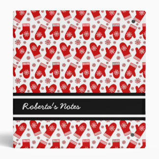 Mittens and Snowflakes Retro Christmas Ski Holiday 3 Ring Binder