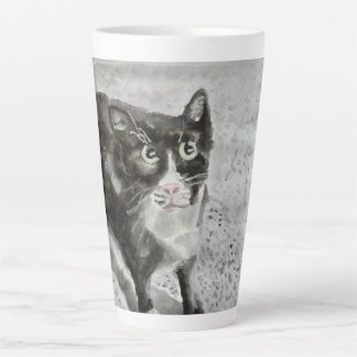 Mittens black and white cat on latte mug
