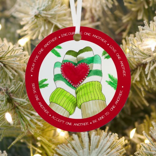 Mittens Holding Heart One Another Volunteer Metal Ornament